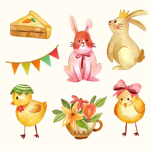 Watercolor easter cliparts collection