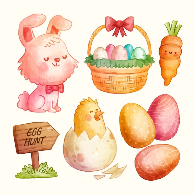 Vettore gratuito collezione di clipart di pasqua ad acquerello