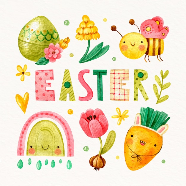 Vettore gratuito collezione di clipart di pasqua ad acquerello