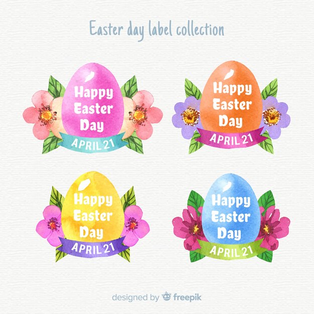 Watercolor easter day badge collection