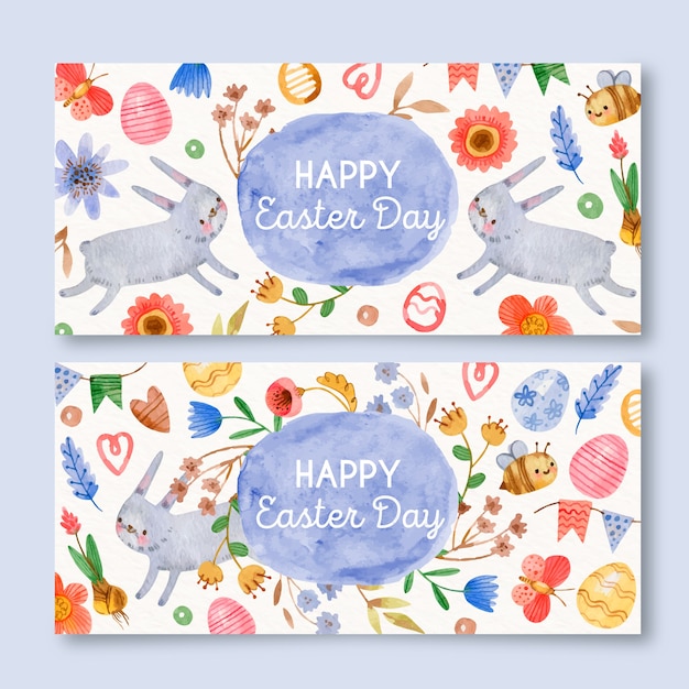 Watercolor easter day banner collection