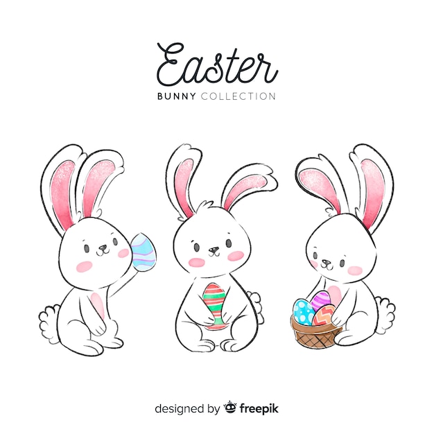 Free vector watercolor easter day bunny collection