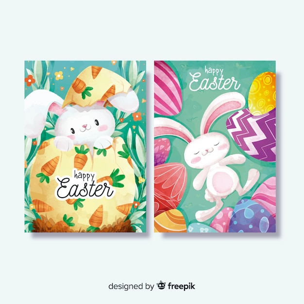 Free vector watercolor easter day card collection