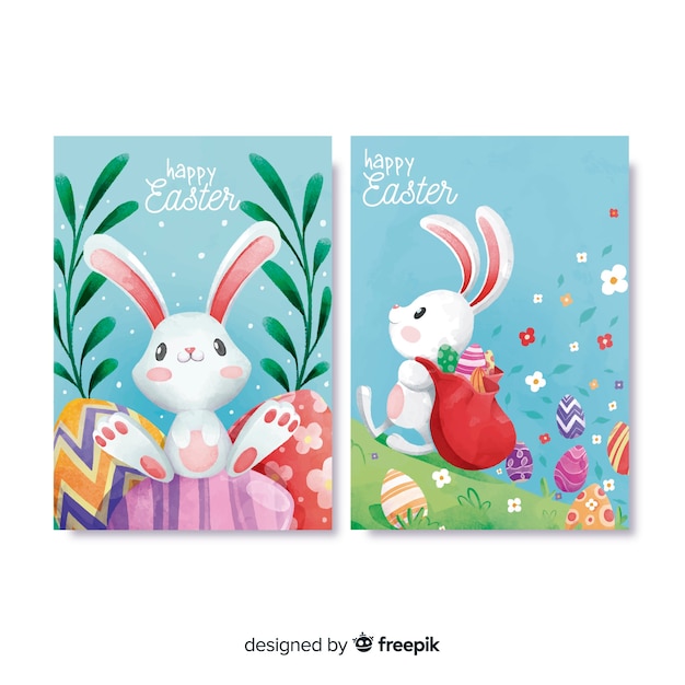 Free vector watercolor easter day card collection