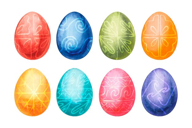 Watercolor easter day egg collection