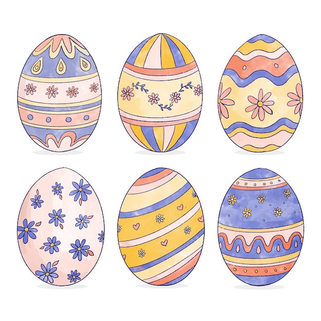 Free vector watercolor easter day egg set