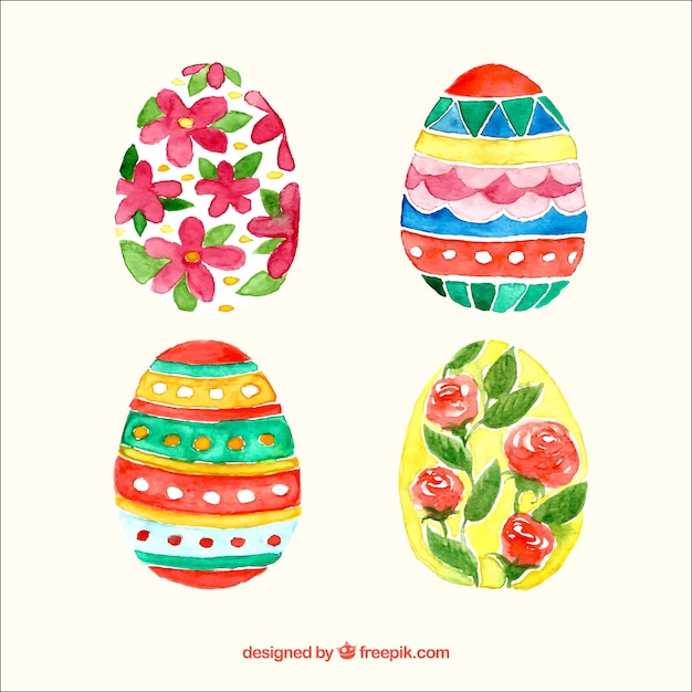 Watercolor easter day eggs collection