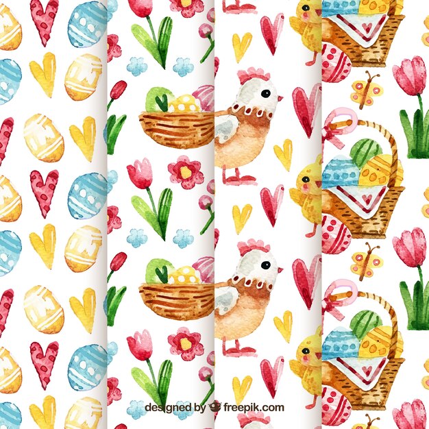 Watercolor easter day pattern collection