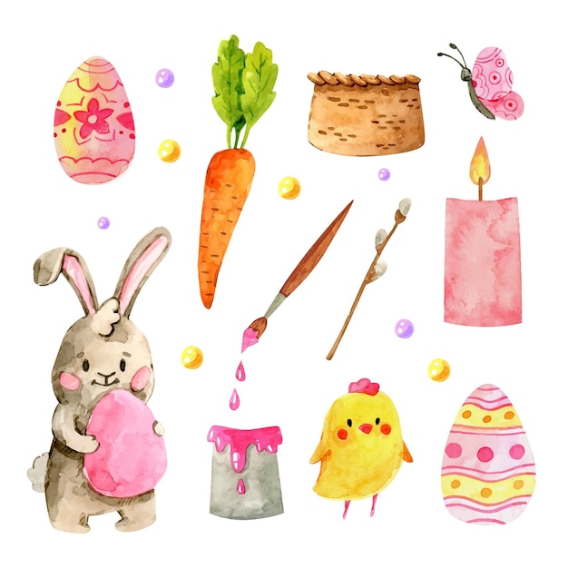 Watercolor easter element collection