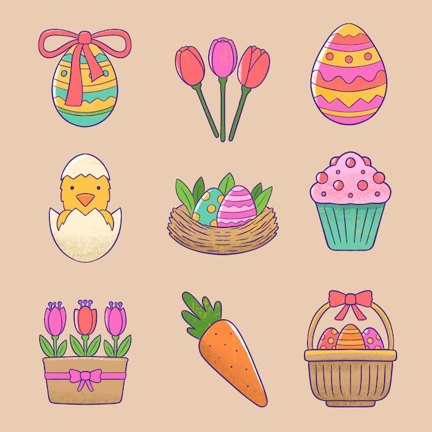 Watercolor easter element collection