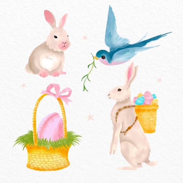 Watercolor easter element collection
