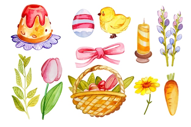 Watercolor easter element collection