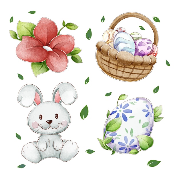 Watercolor easter element collection