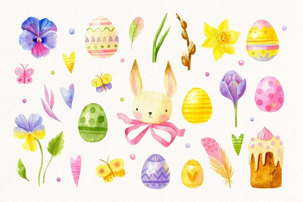 Watercolor easter element collection