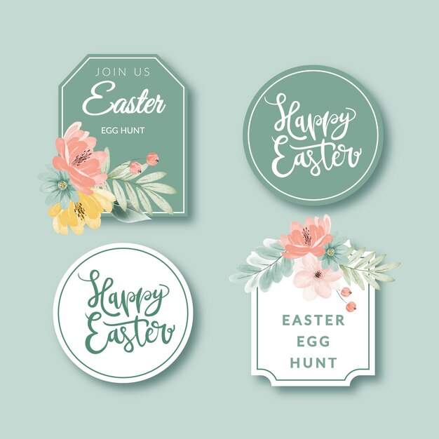 Watercolor easter labels collection