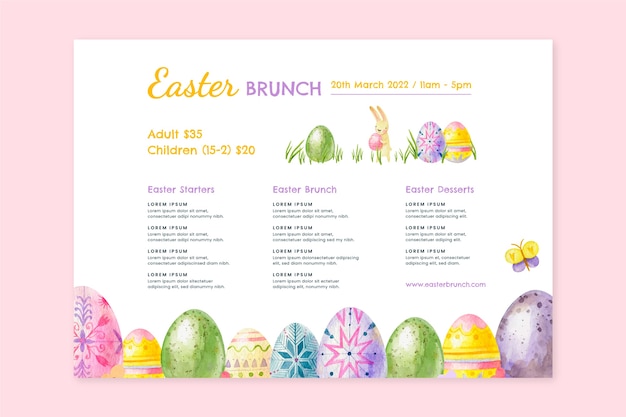 Watercolor easter menu template