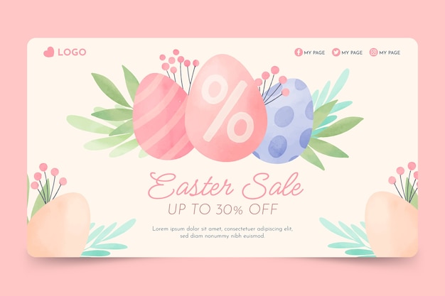 Vettore gratuito modello di banner orizzontale di vendita di pasqua dell'acquerello