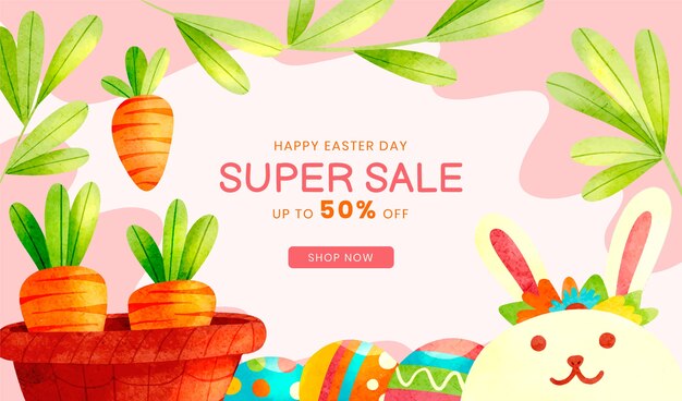 Watercolor easter sale horizontal banner template