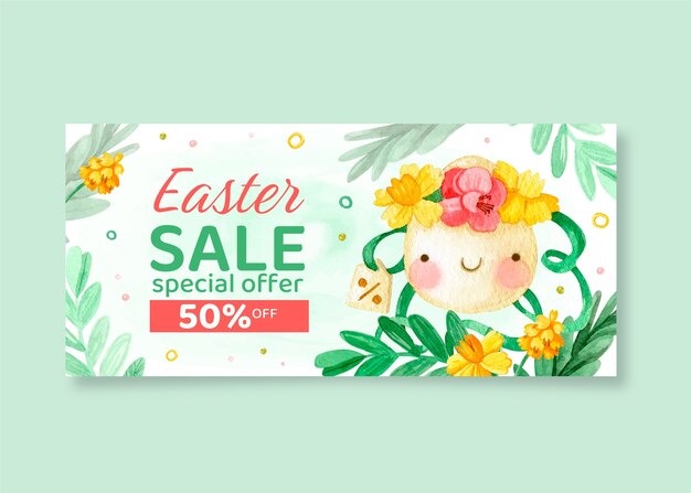 Watercolor easter sale horizontal banner template