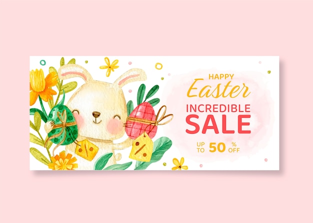 Free vector watercolor easter sale horizontal banner template