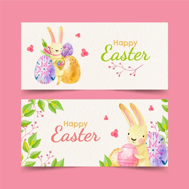 Set di banner orizzontali di vendita di Pasqua dell'acquerello