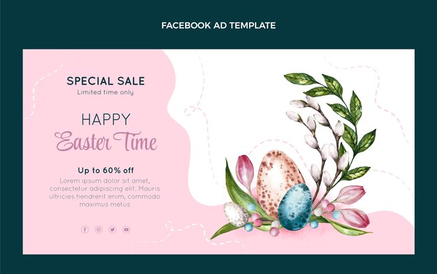 Free vector watercolor easter social media promo template