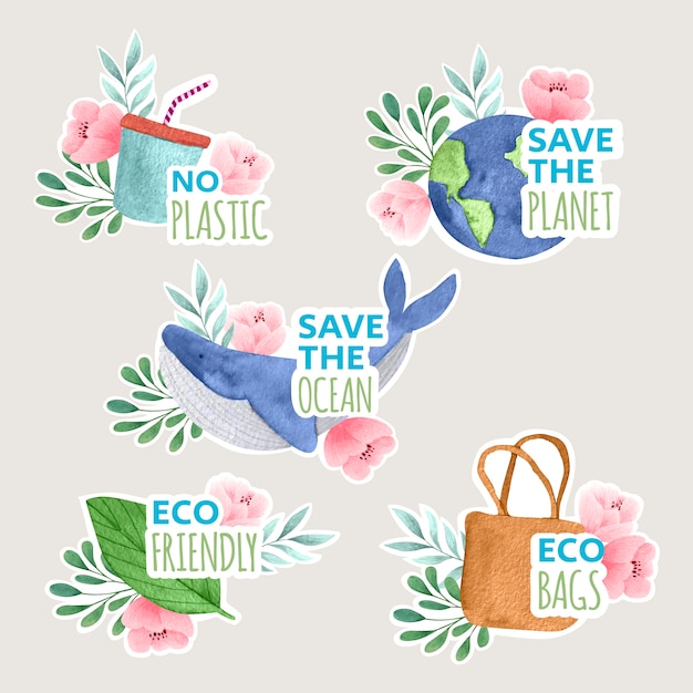 Watercolor ecology badges design