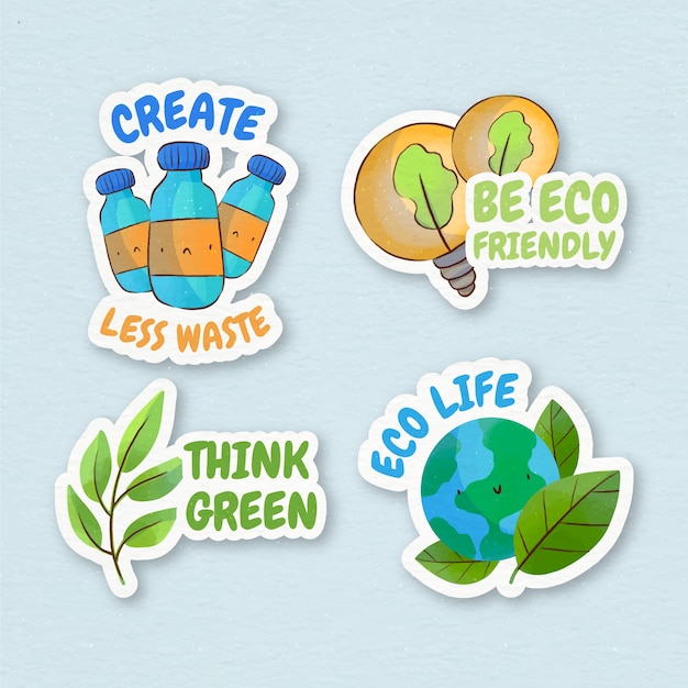 Free vector watercolor ecology badges