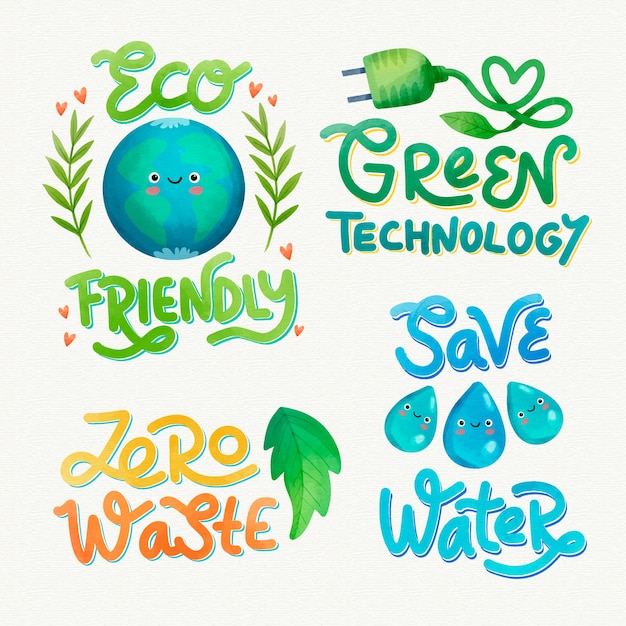 Free vector watercolor ecology badges