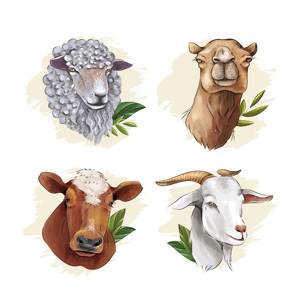 Watercolor eid al-adha animals