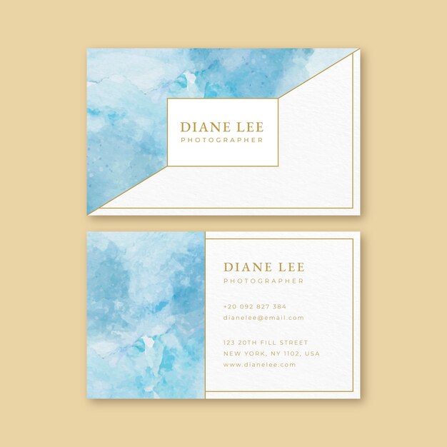 Watercolor elegant double-sided horizontal business card template