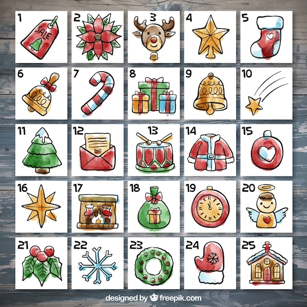Elementi dell'acquerello calendario dell'avvento