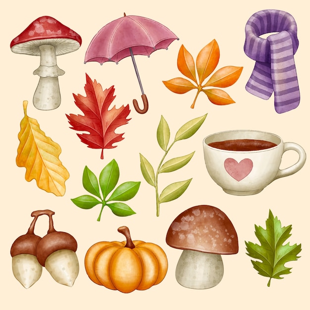 Free vector watercolor elements collection for autumn celebration