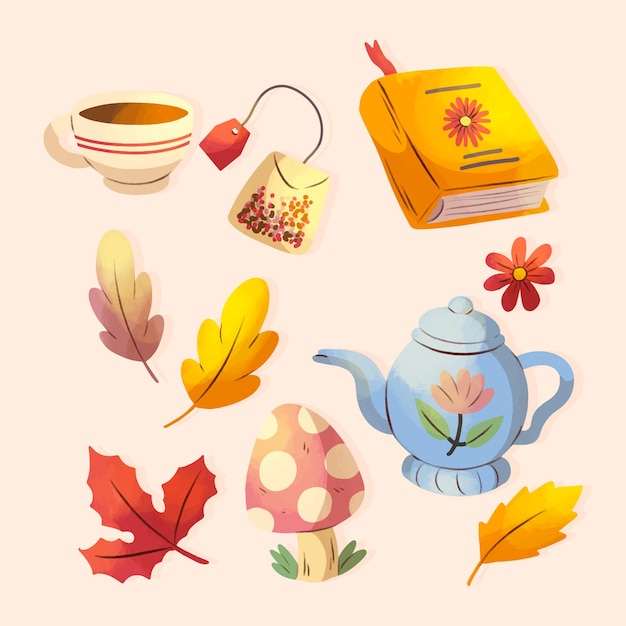 Free vector watercolor elements collection for autumn