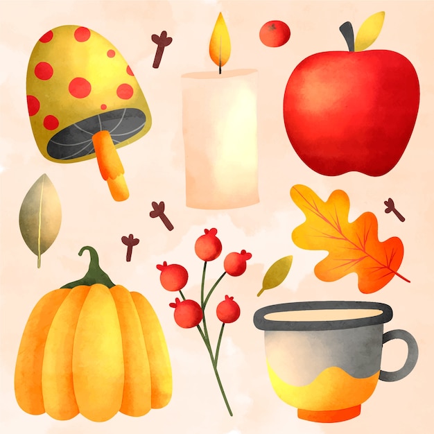 Free Vector watercolor elements collection for fall season celebration