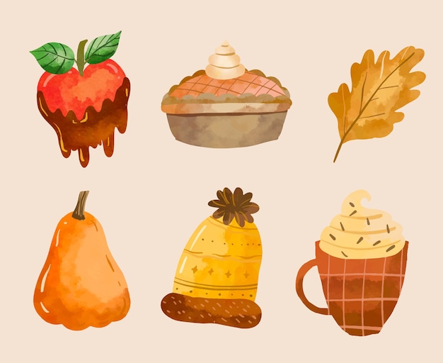 Free vector watercolor elements collection for fall season