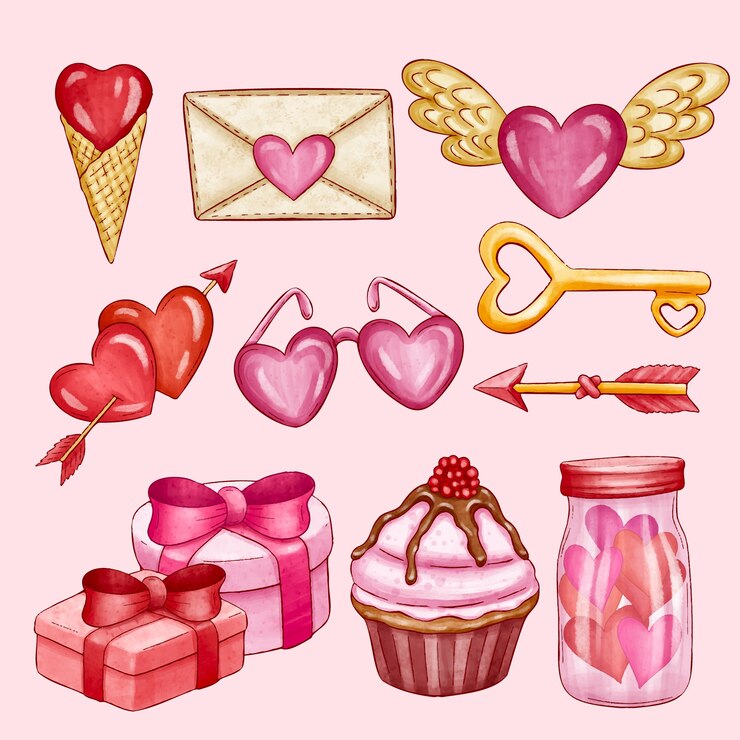 Free Vector watercolor elements collection for valentine's day celebration