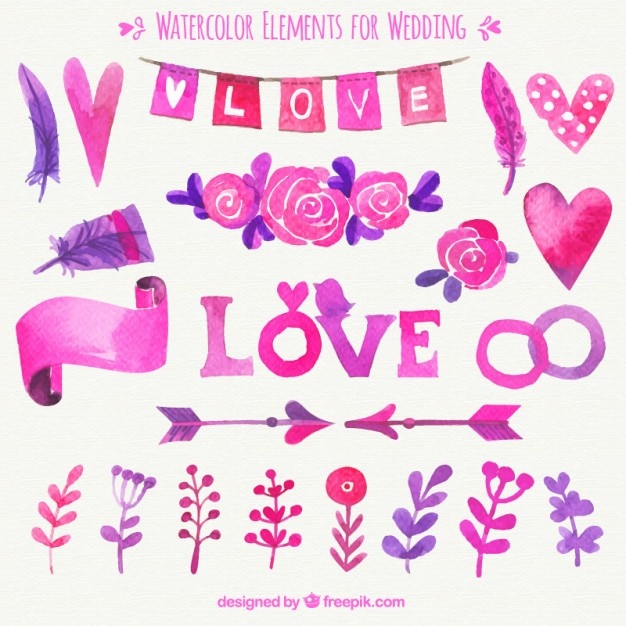 Free vector watercolor elements for wedding