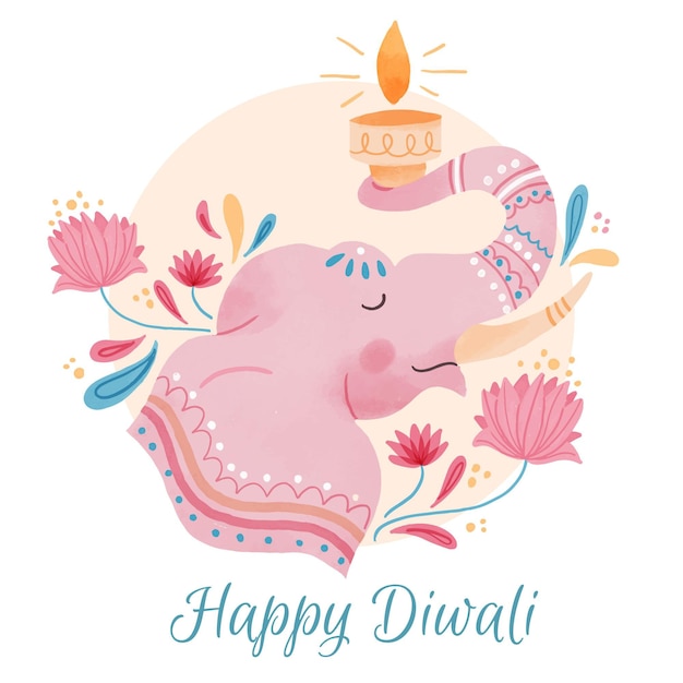 Free vector watercolor elephant diwali celebration