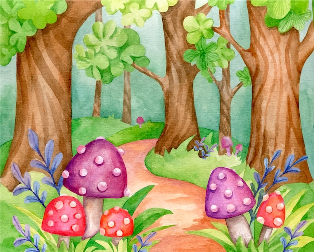 Watercolor enchanted forest illustration