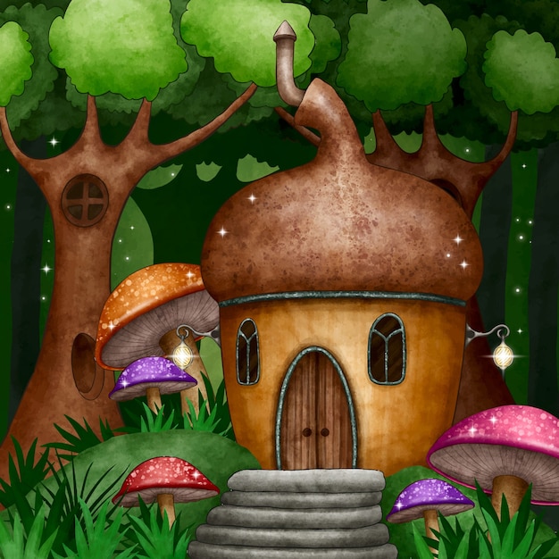 Watercolor enchanted forest illustration