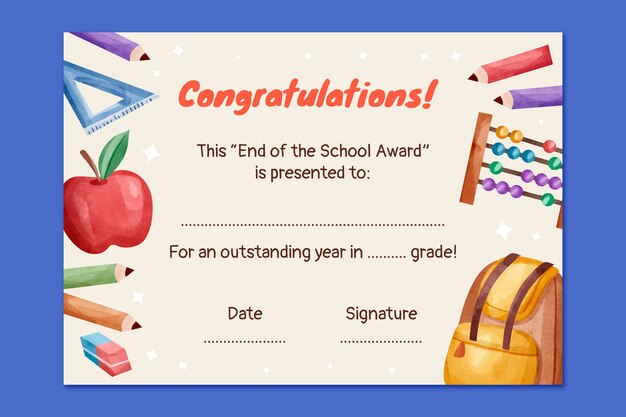 watercolor end of school diploma template