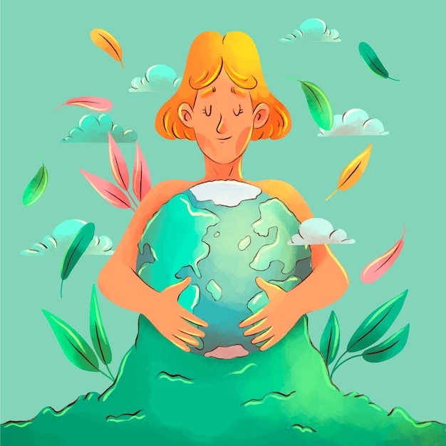 Бесплатное векторное изображение Акварельная иллюстрация охраны окружающей среды