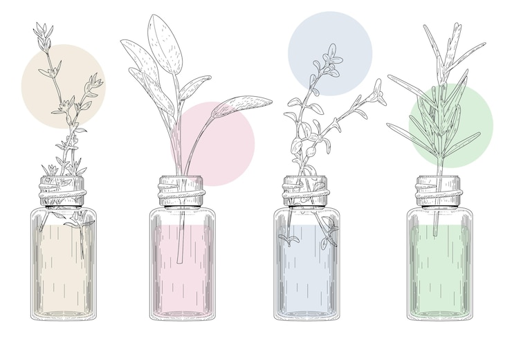 Free Vector watercolor essential oil bottle collection