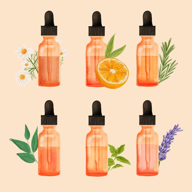 watercolor essential oil bottle collection