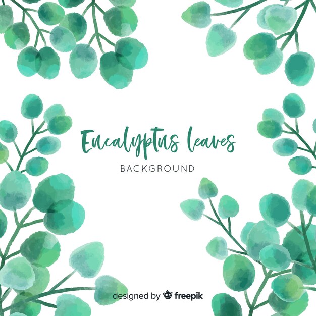 Watercolor eucalyptus leaves background