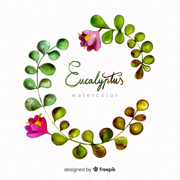 Watercolor eucalyptus leaves background