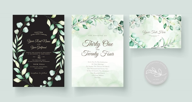 Watercolor eucalyptus wedding invitation card set