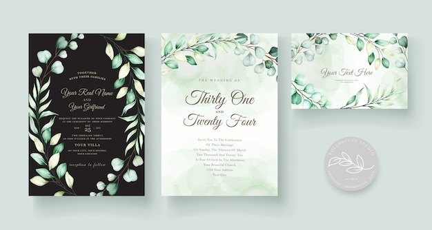 watercolor eucalyptus wedding invitation card set