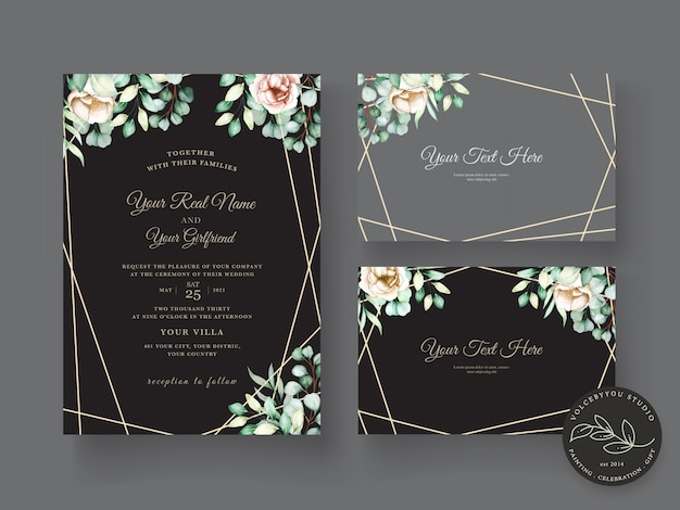 Free vector watercolor eucalyptus wedding invitation card set